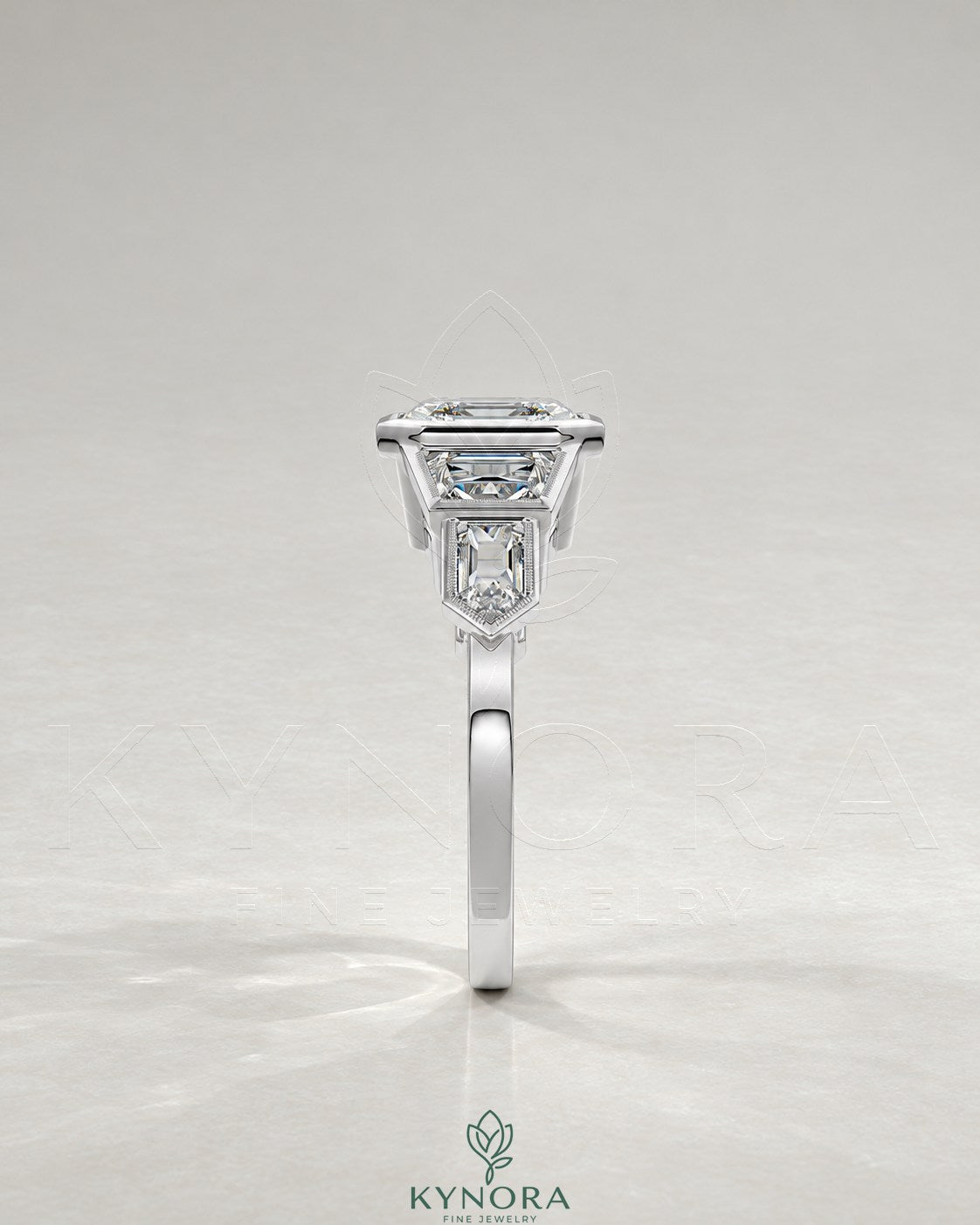 Vintage Asscher Cut 5-Stone Moissanite Engagement Ring in 925 Silver