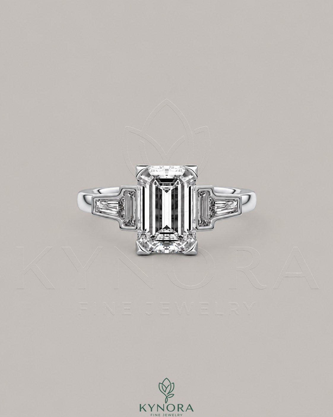 Emerald Cut Moissanite Three-Stone Engagement Ring in 925 Sterling Silver