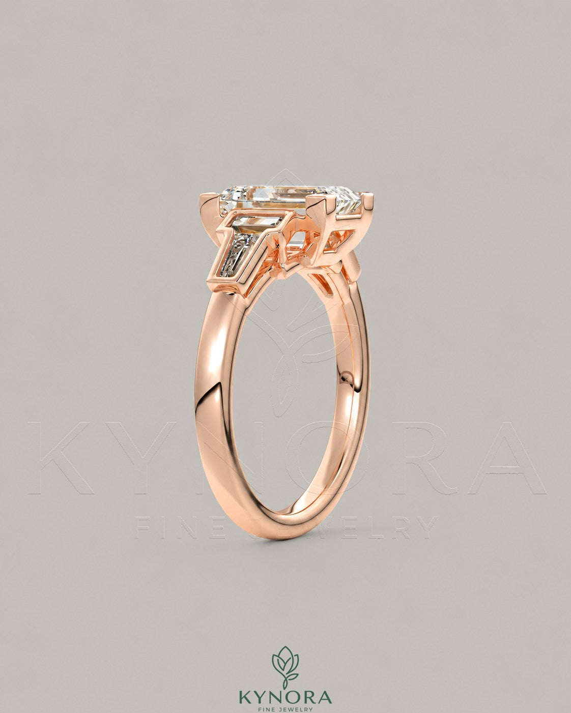 Emerald Cut Moissanite Three-Stone Engagement Ring in 925 Sterling Silver
