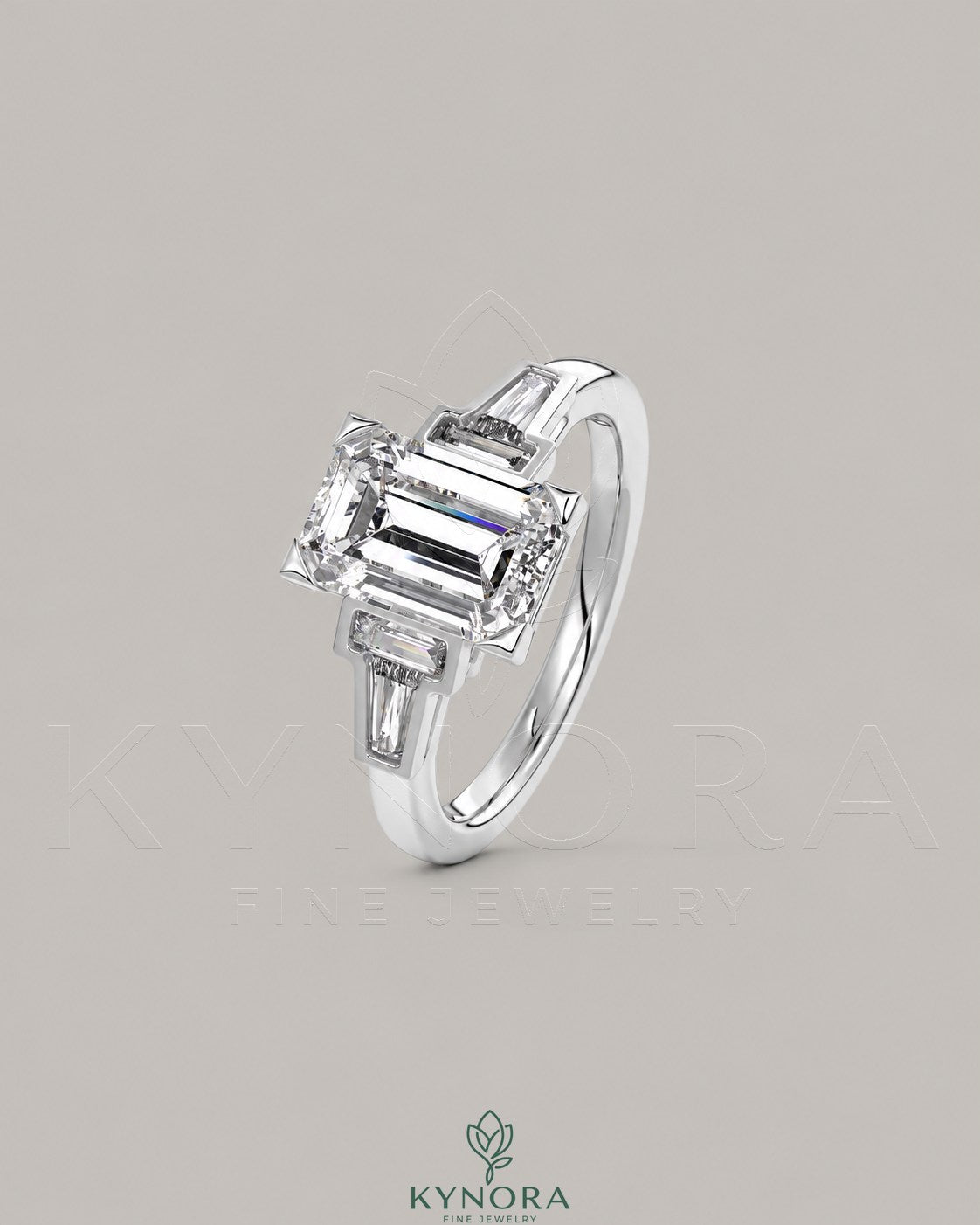 Emerald Cut Moissanite Three-Stone Engagement Ring in 925 Sterling Silver