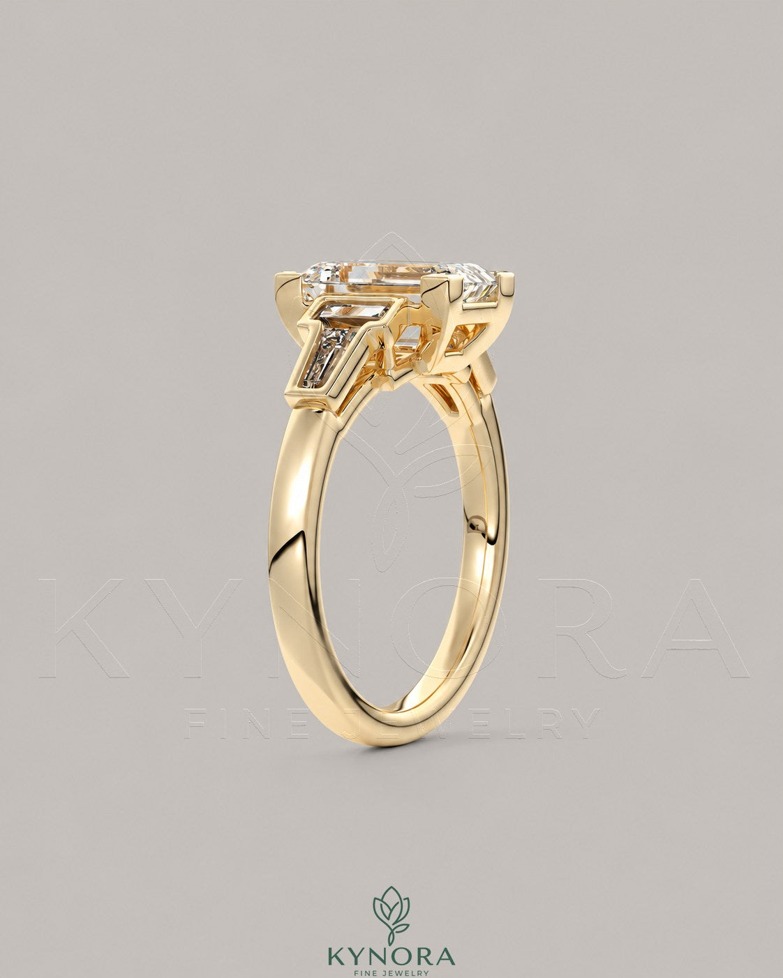 Emerald Cut Moissanite Three-Stone Engagement Ring in 925 Sterling Silver