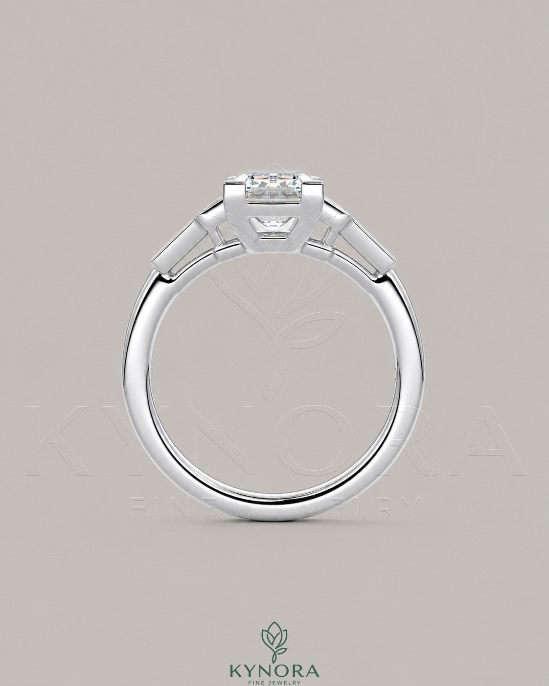 Emerald Cut Moissanite Three-Stone Engagement Ring in 925 Sterling Silver