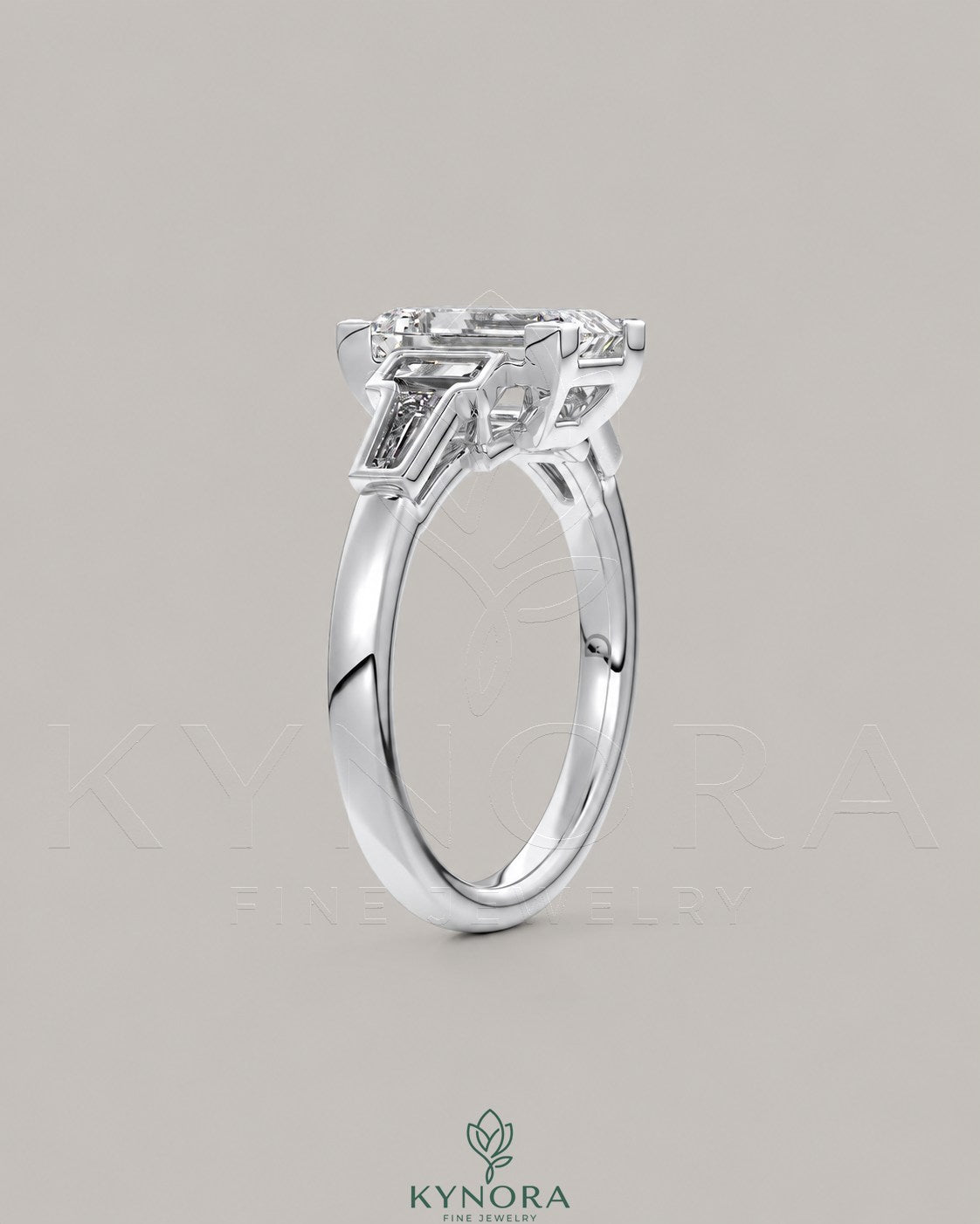 Emerald Cut Moissanite Three-Stone Engagement Ring in 925 Sterling Silver
