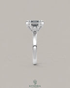 Emerald Cut Moissanite Three-Stone Engagement Ring in 925 Sterling Silver