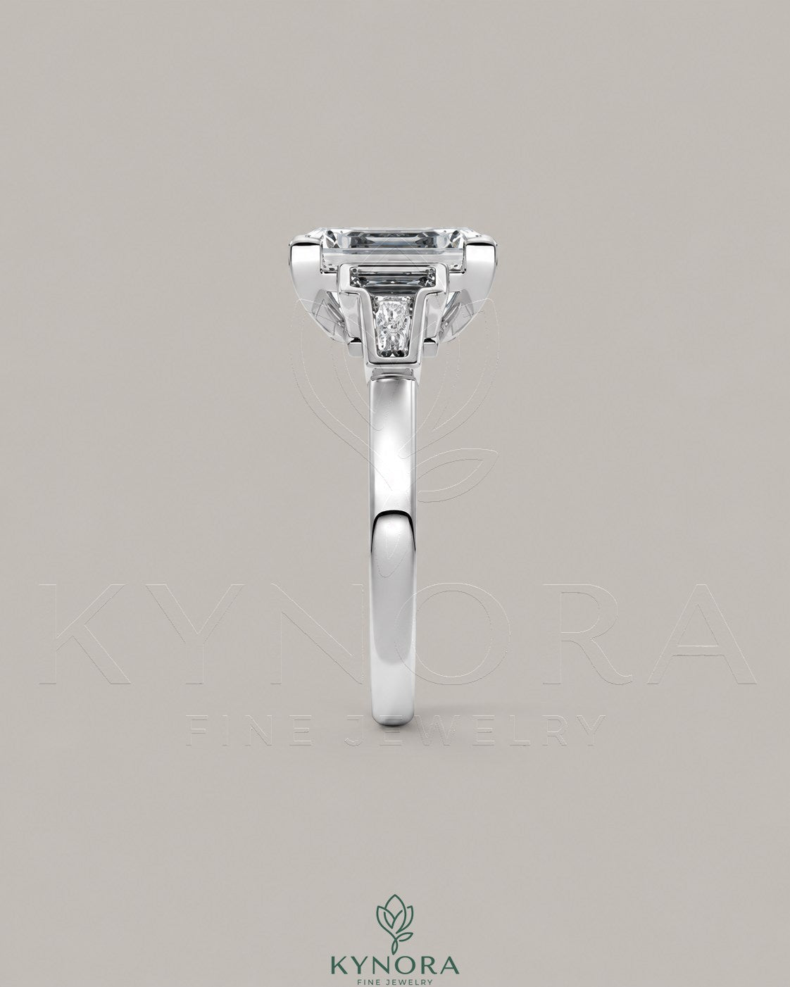 Emerald Cut Moissanite Three-Stone Engagement Ring in 925 Sterling Silver