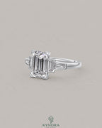 Emerald Cut Moissanite Three-Stone Engagement Ring in 925 Sterling Silver