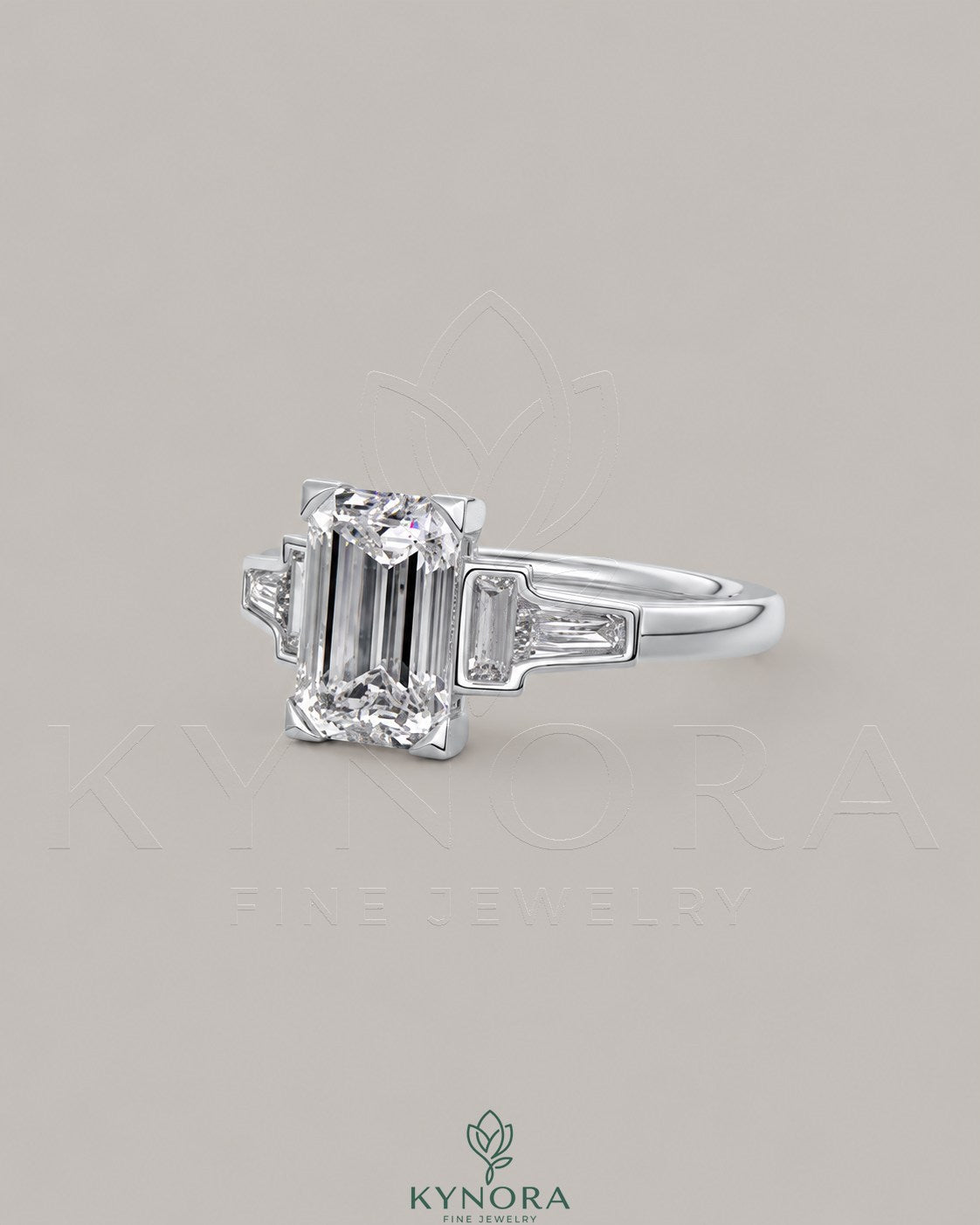 Emerald Cut Moissanite Three-Stone Engagement Ring in 925 Sterling Silver