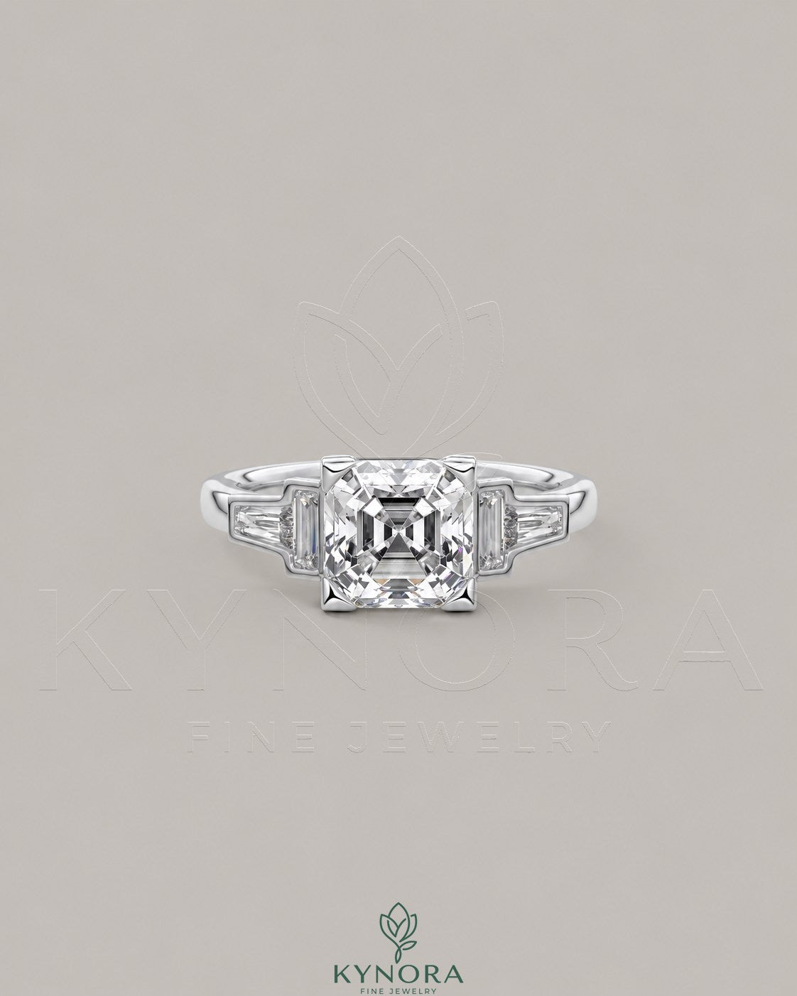 Asscher Cut Moissanite Three-Stone Engagement Ring in 925 Silver Main image