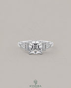 Asscher Cut Moissanite Three-Stone Engagement Ring in 925 Silver
