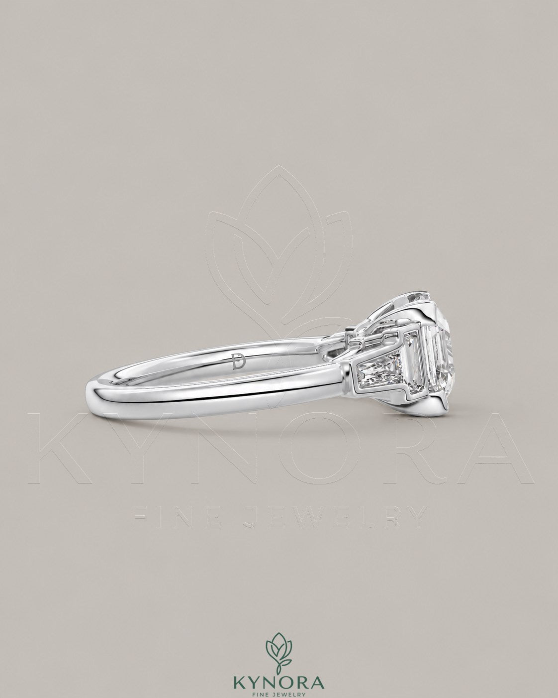 Asscher Cut Moissanite Three-Stone Engagement Ring in 925 Silver