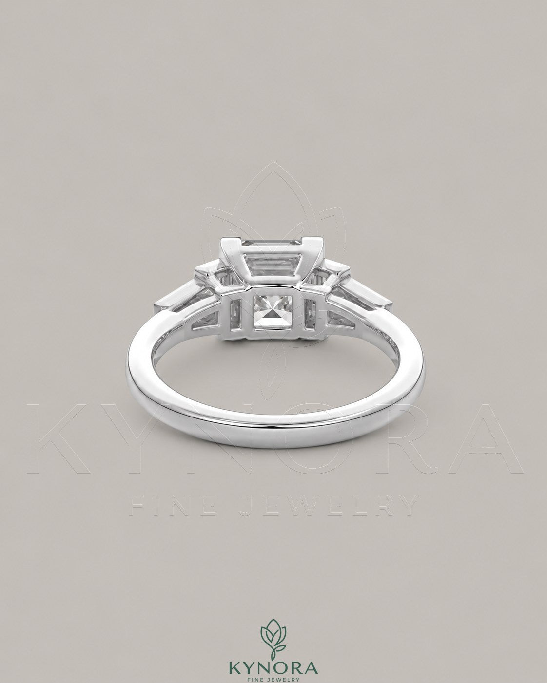 Asscher Cut Moissanite Three-Stone Engagement Ring in 925 Silver