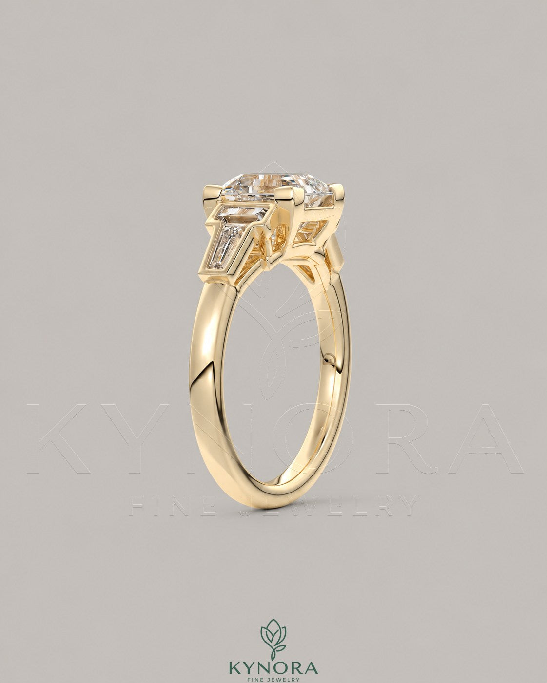 Asscher Cut Moissanite Three-Stone Engagement Ring in 925 Silver