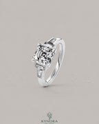 Asscher Cut Moissanite Three-Stone Engagement Ring in 925 Silver