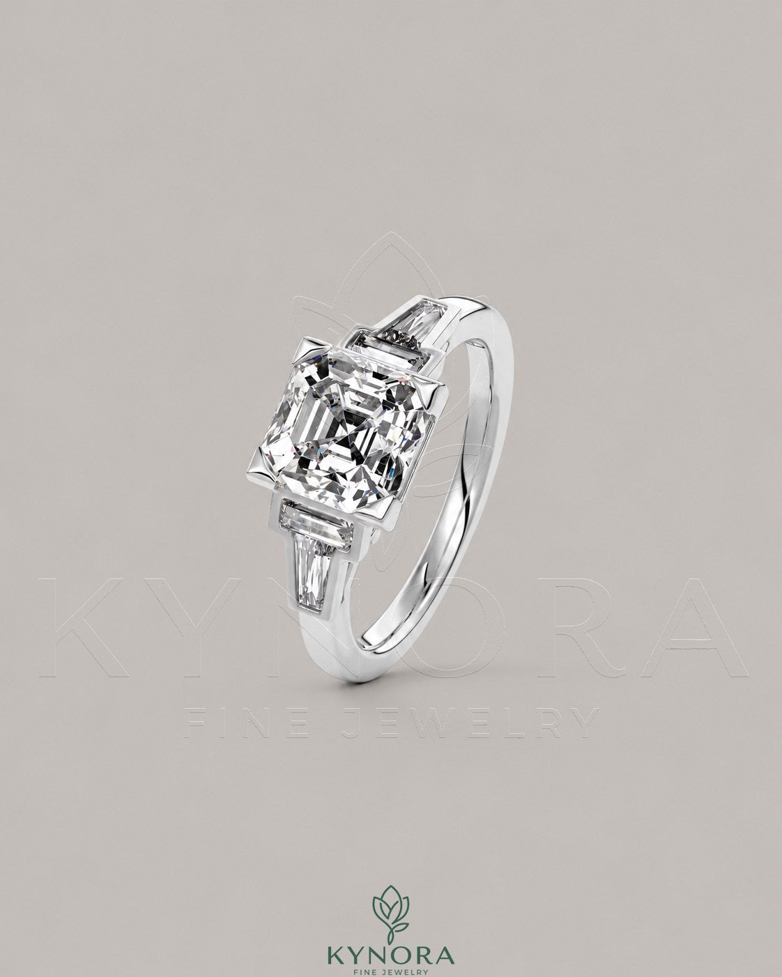 Asscher Cut Moissanite Three-Stone Engagement Ring in 925 Silver