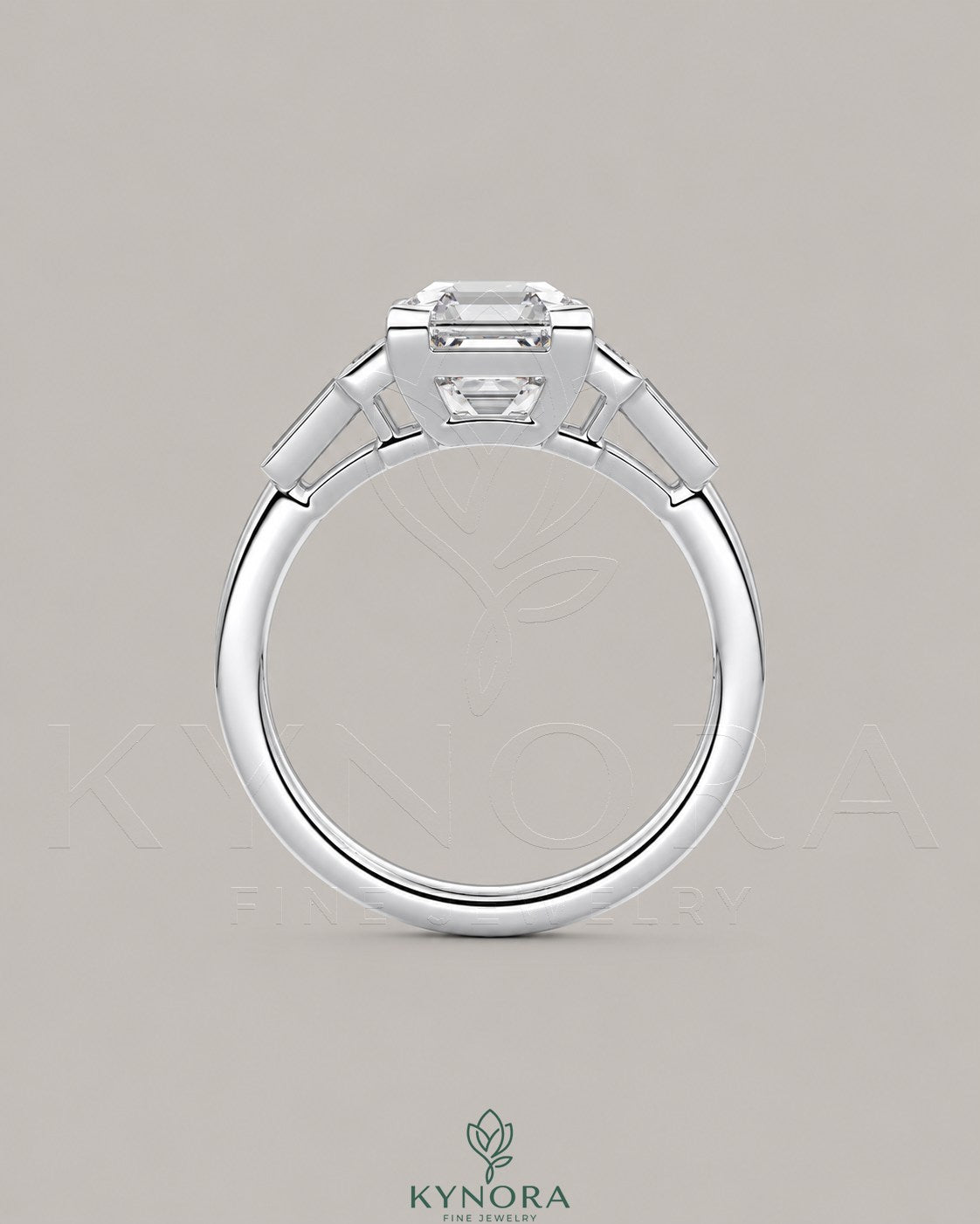 Asscher Cut Moissanite Three-Stone Engagement Ring in 925 Silver