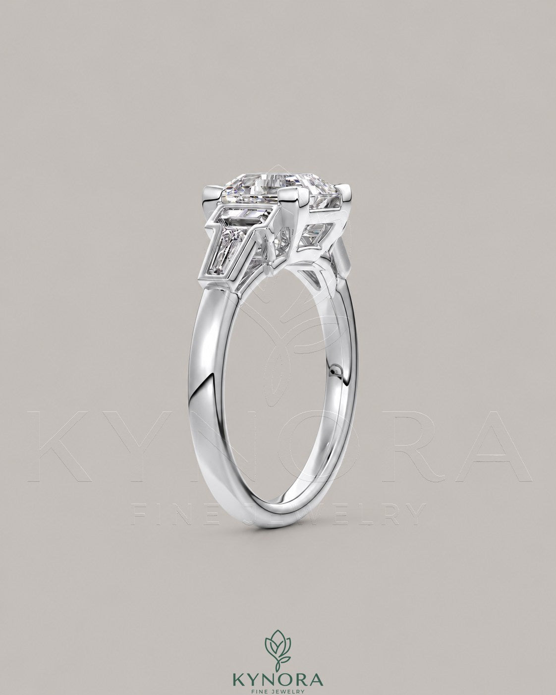 Asscher Cut Moissanite Three-Stone Engagement Ring in 925 Silver
