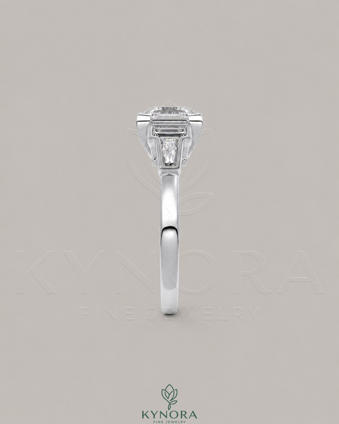 Asscher Cut Moissanite Three-Stone Engagement Ring in 925 Silver