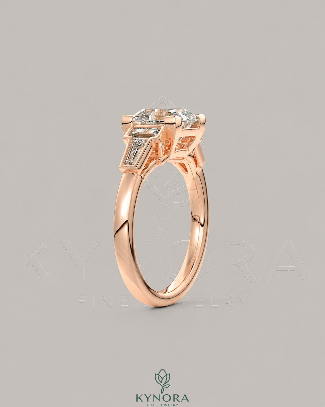 Asscher Cut Moissanite Three-Stone Engagement Ring in 925 Silver