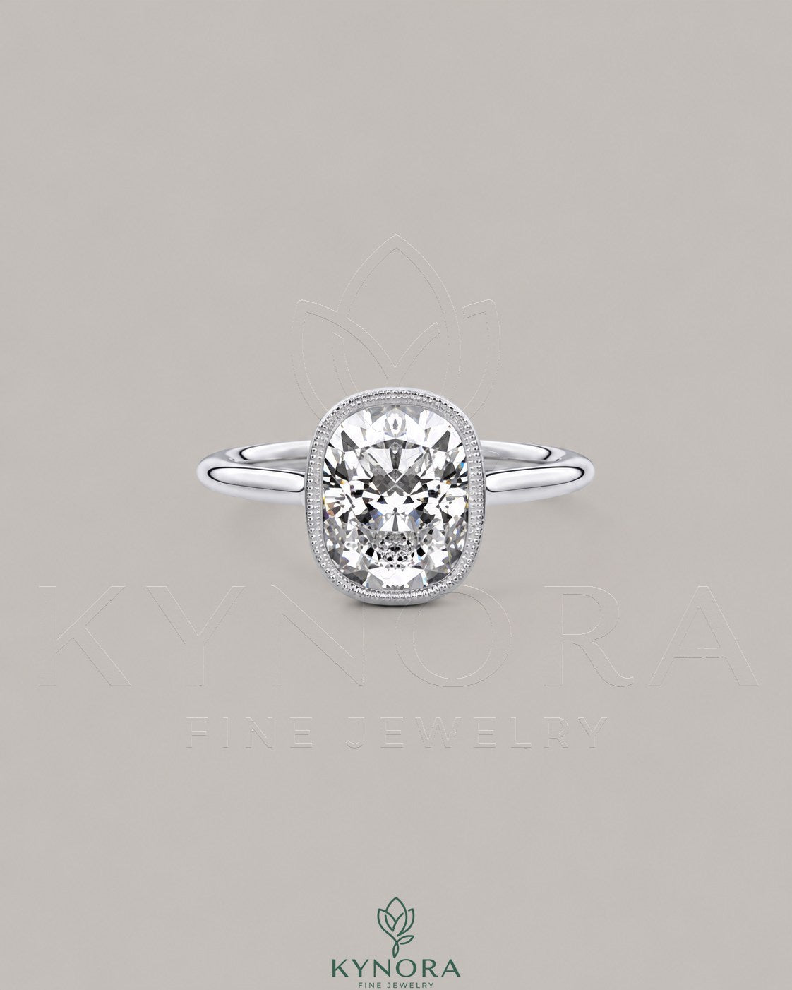 Cushion Moissanite Milgrain Bezel Engagement Ring 925 Silver