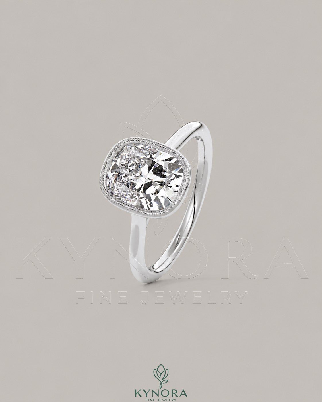 Cushion Moissanite Milgrain Bezel Engagement Ring 925 Silver