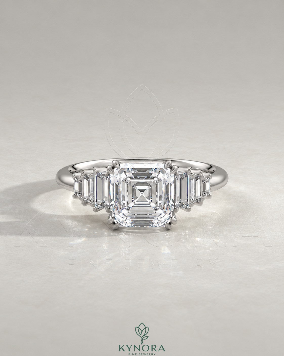 Asscher Cut Moissanite Graduated Baguette Engagement Ring 925 Silver Main image