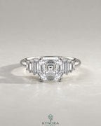 Asscher Cut Moissanite Graduated Baguette Engagement Ring 925 Silver