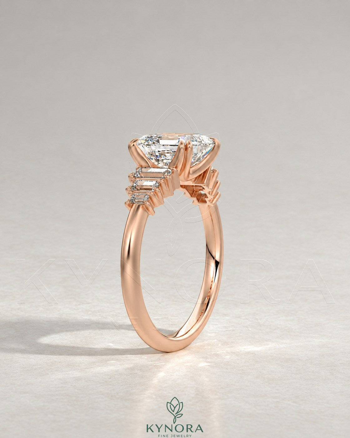 Asscher Cut Moissanite Graduated Baguette Engagement Ring 925 Silver