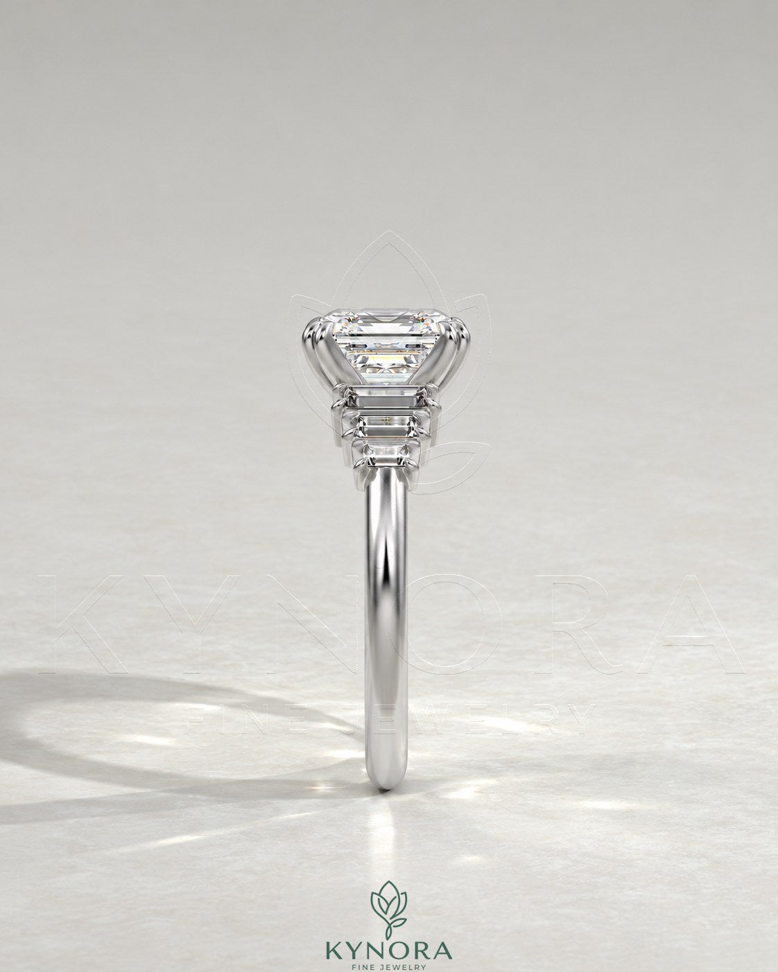 Asscher Cut Moissanite Graduated Baguette Engagement Ring 925 Silver