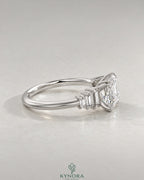 Asscher Cut Moissanite Graduated Baguette Engagement Ring 925 Silver