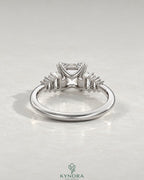 Asscher Cut Moissanite Graduated Baguette Engagement Ring 925 Silver