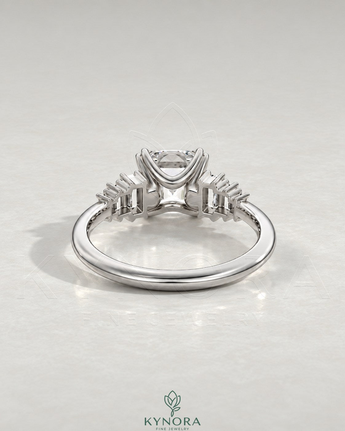 Asscher Cut Moissanite Graduated Baguette Engagement Ring 925 Silver