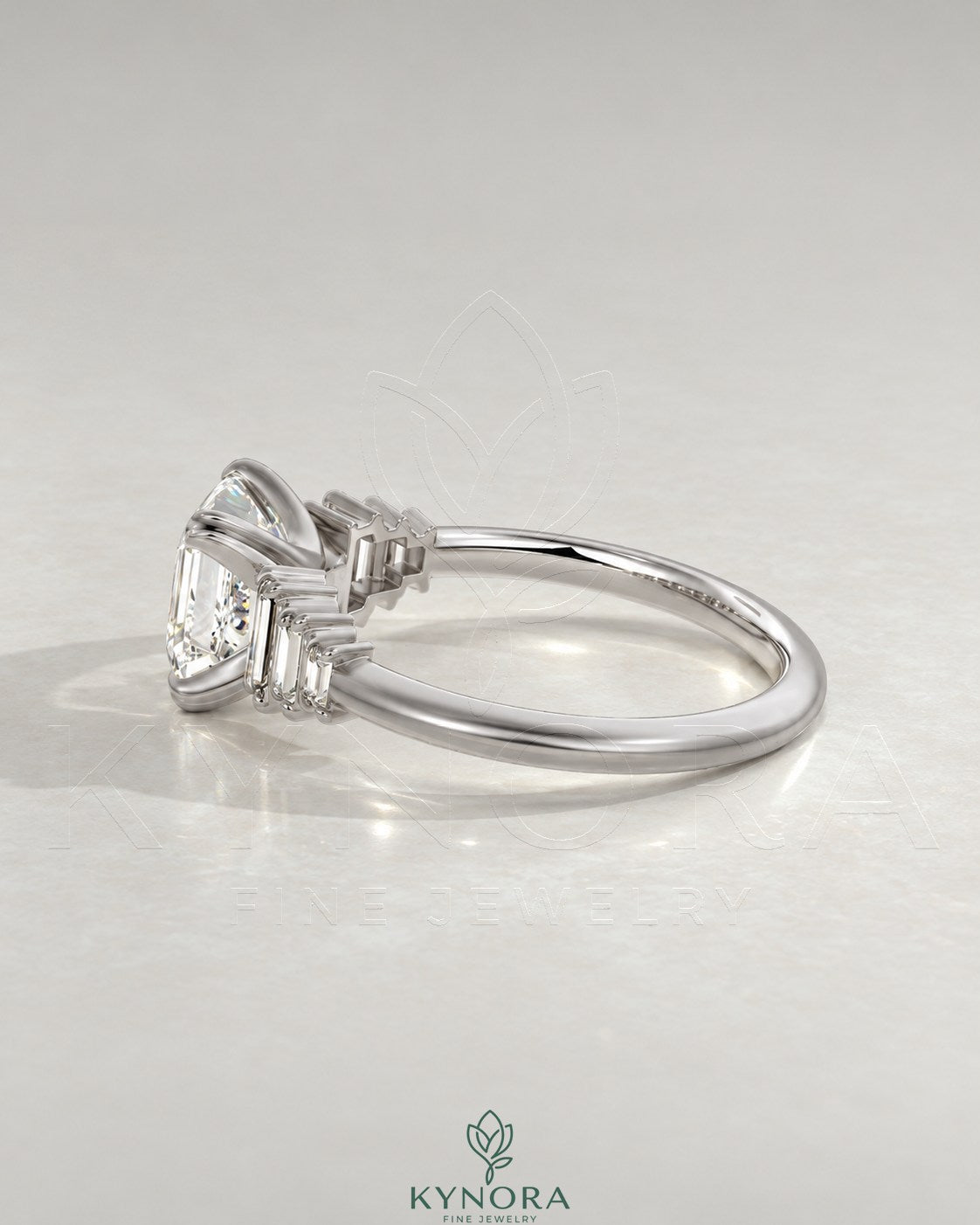 Asscher Cut Moissanite Graduated Baguette Engagement Ring 925 Silver