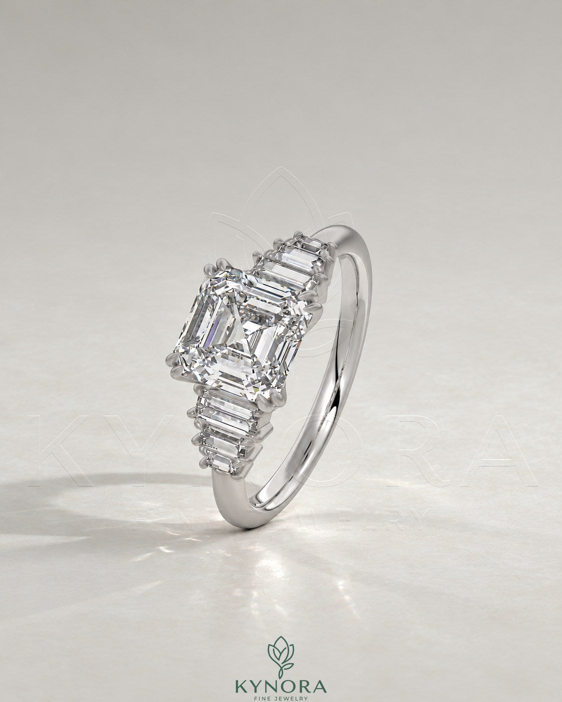 Asscher Cut Moissanite Graduated Baguette Engagement Ring 925 Silver Secondary image