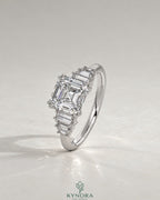 Asscher Cut Moissanite Graduated Baguette Engagement Ring 925 Silver