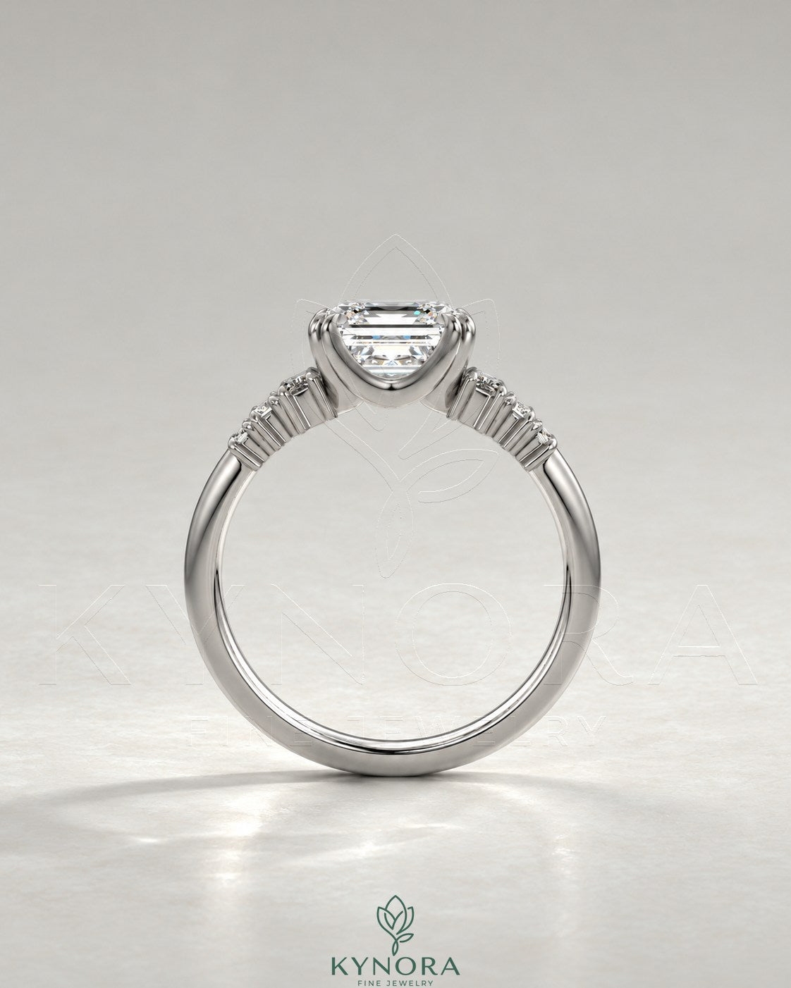 Asscher Cut Moissanite Graduated Baguette Engagement Ring 925 Silver