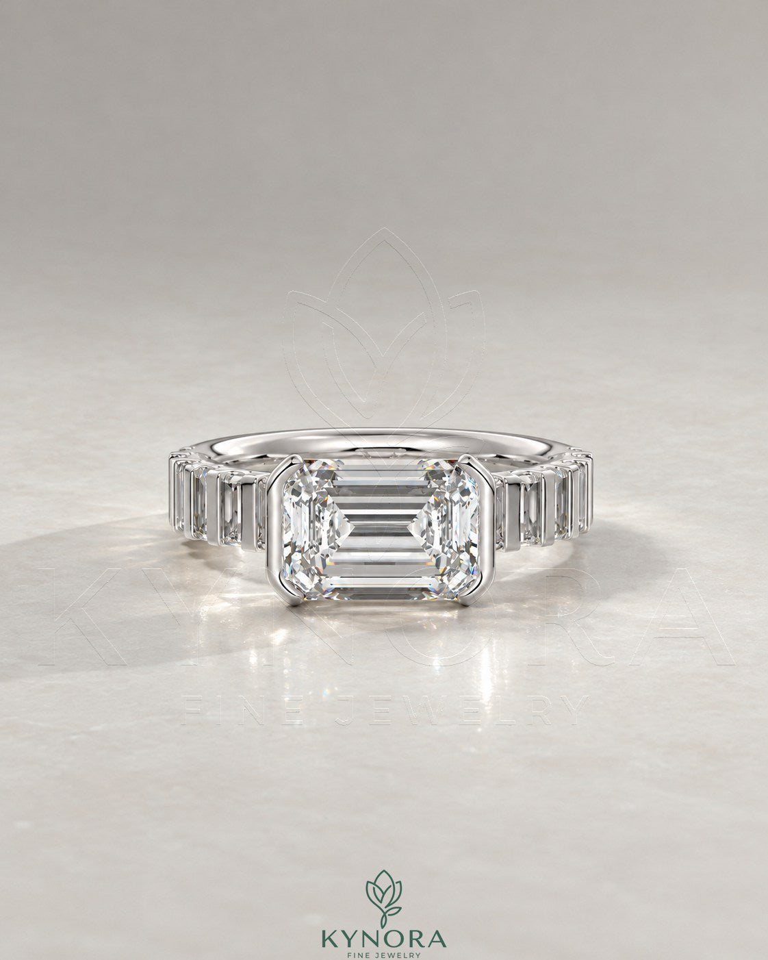East-West Emerald Moissanite Baguette Band Ring 925 Silver Main image