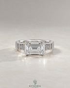 East-West Emerald Moissanite Baguette Band Ring 925 Silver