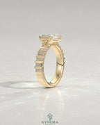 East-West Emerald Moissanite Baguette Band Ring 925 Silver