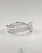 East-West Emerald Moissanite Baguette Band Ring 925 Silver