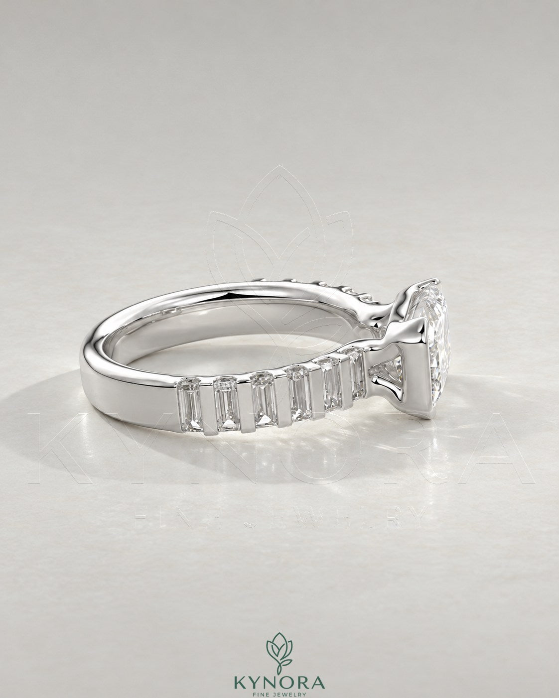 East-West Emerald Moissanite Baguette Band Ring 925 Silver