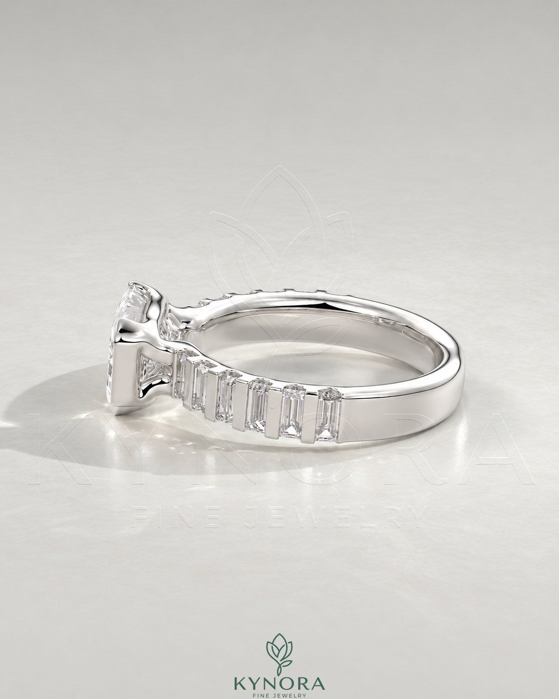 East-West Emerald Moissanite Baguette Band Ring 925 Silver