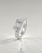 East-West Emerald Moissanite Baguette Band Ring 925 Silver