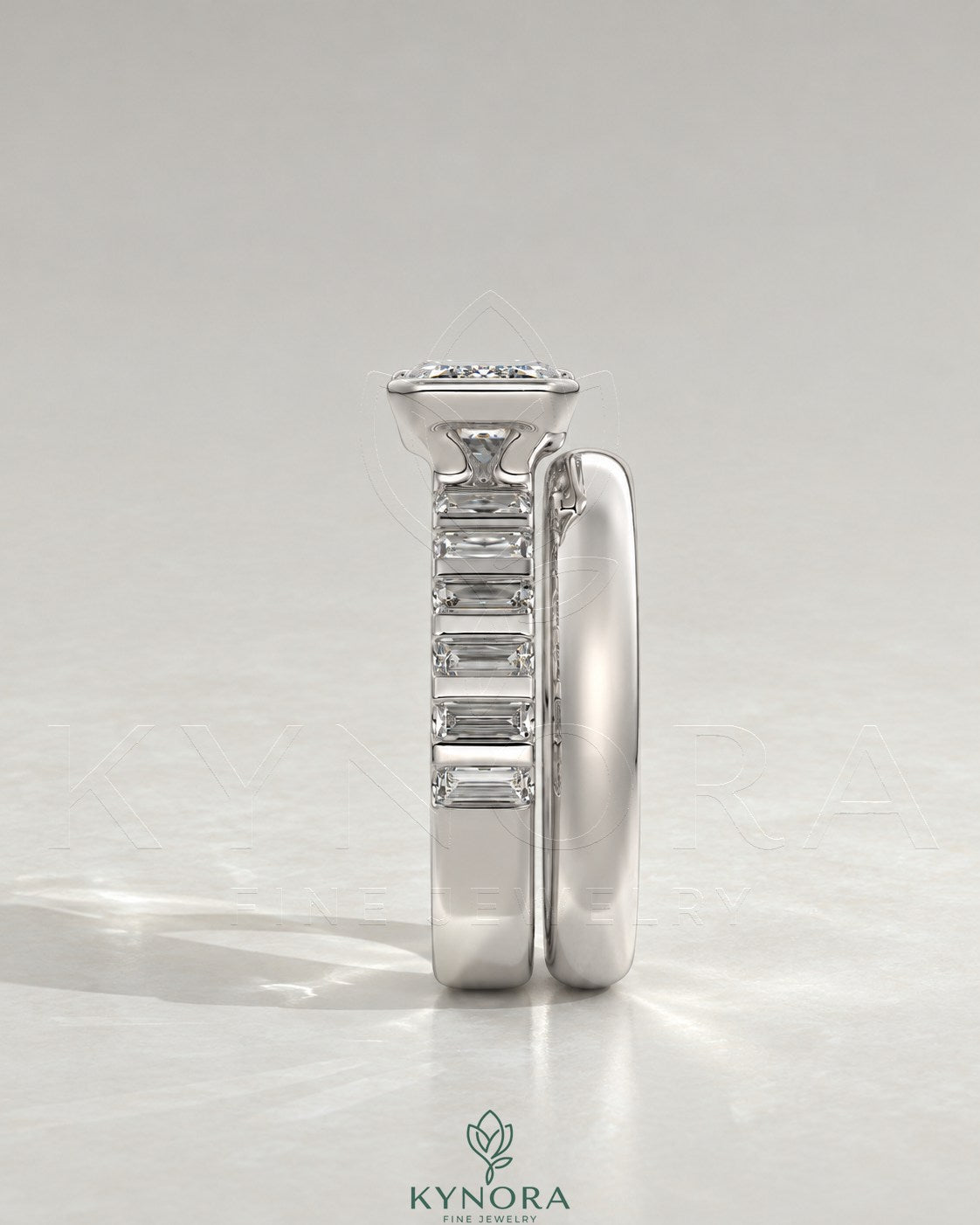 East-West Emerald Moissanite Baguette Band Ring 925 Silver