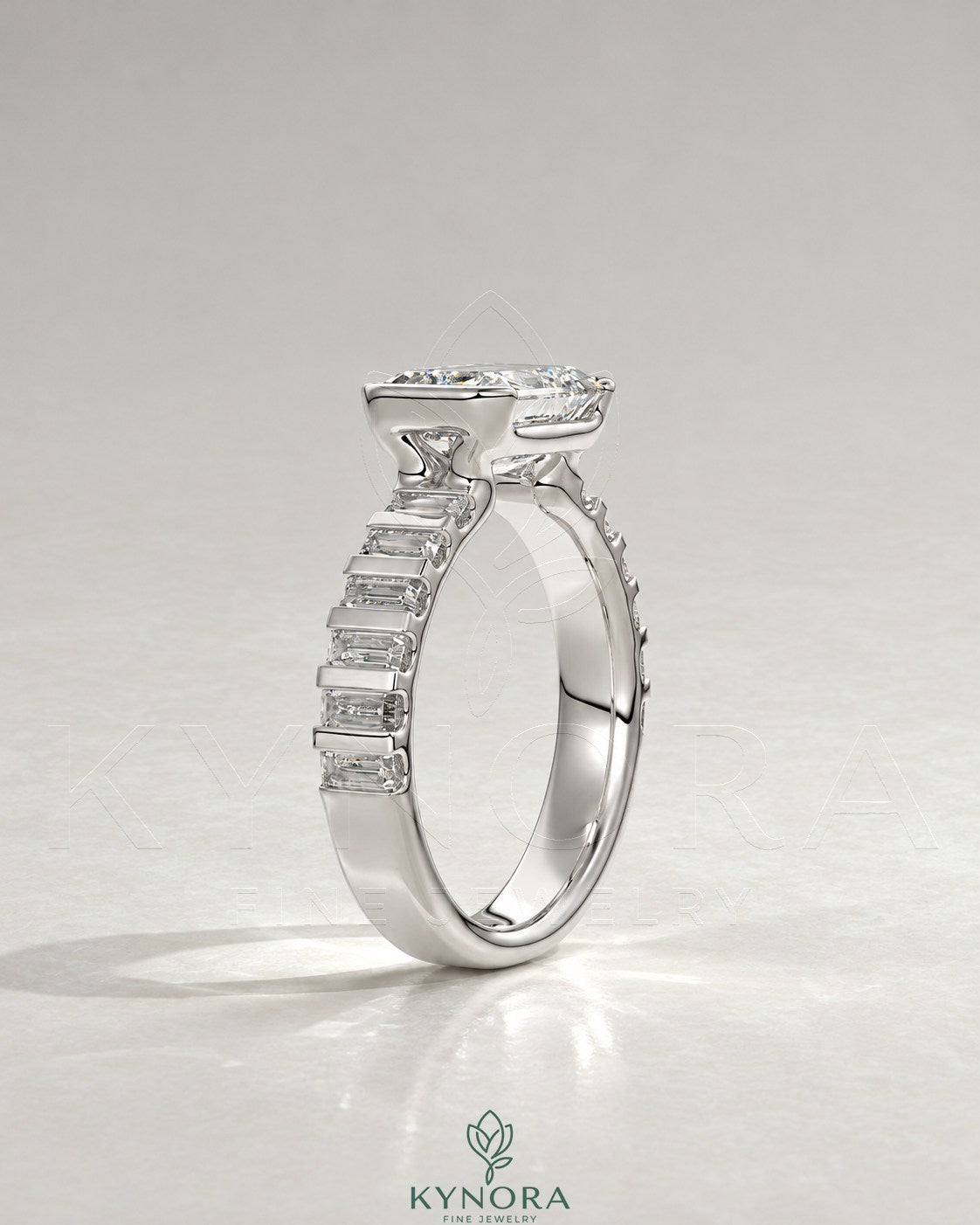 East-West Emerald Moissanite Baguette Band Ring 925 Silver
