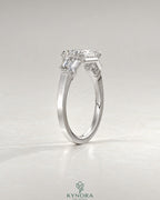 East-West Emerald Cut Moissanite Baguette Engagement Ring in 925 Silver