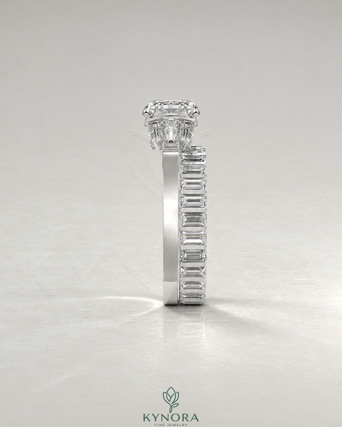 East-West Emerald Cut Moissanite Baguette Engagement Ring in 925 Silver