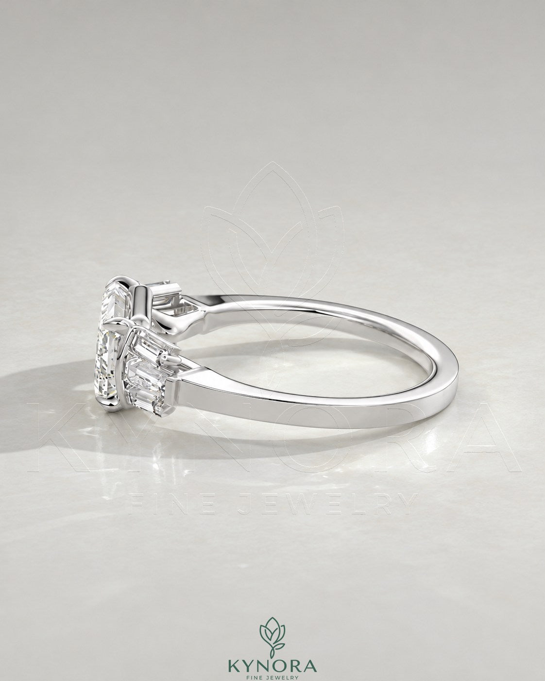 East-West Emerald Cut Moissanite Baguette Engagement Ring in 925 Silver