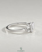 East-West Emerald Cut Moissanite Baguette Engagement Ring in 925 Silver