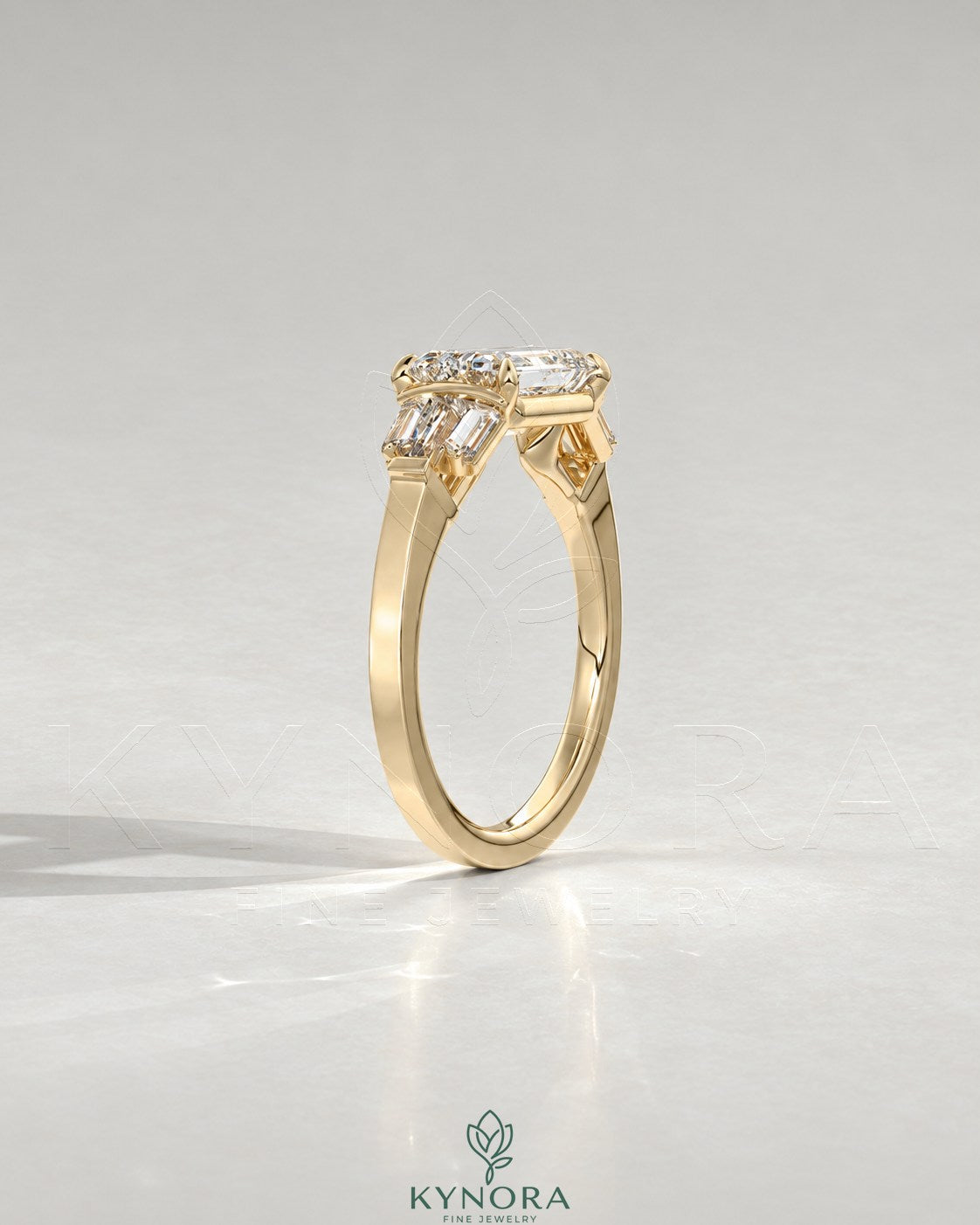 East-West Emerald Cut Moissanite Baguette Engagement Ring in 925 Silver