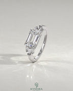 East-West Emerald Cut Moissanite Baguette Engagement Ring in 925 Silver